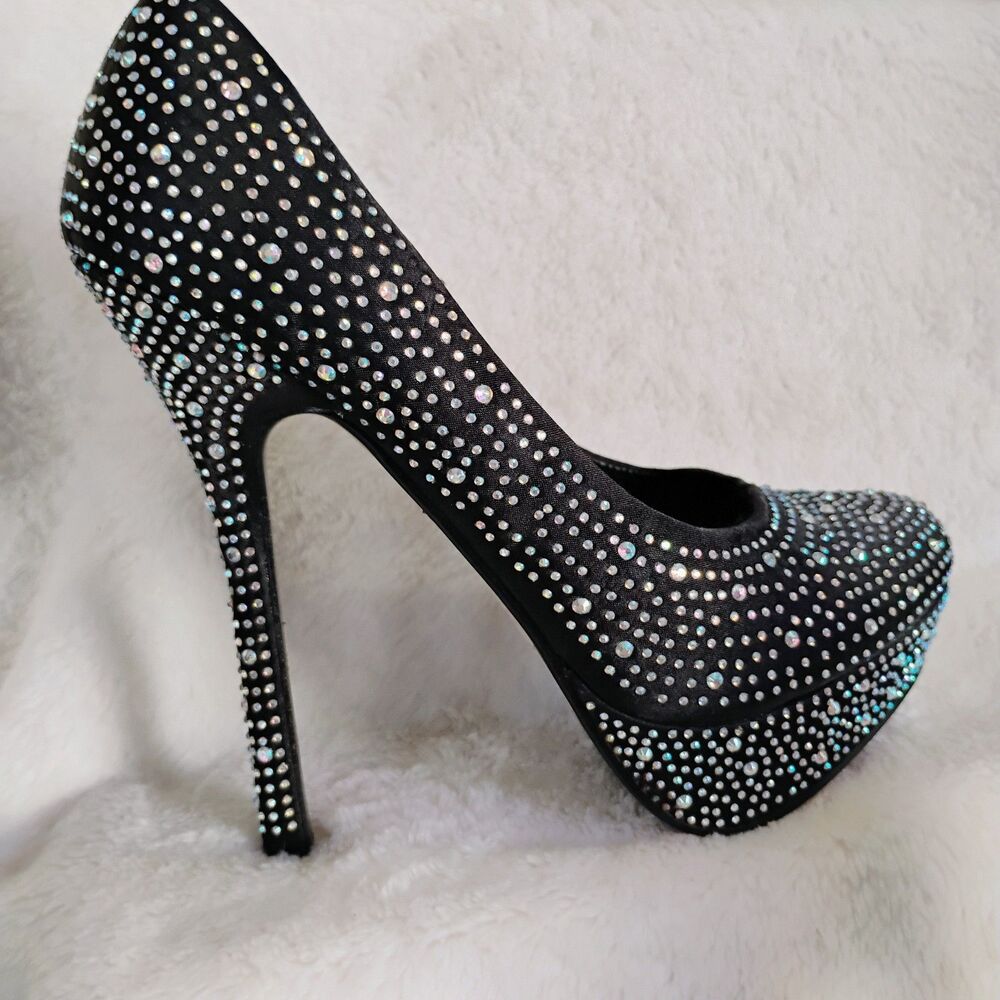 Deb Black Rhinestone Platform Stiletto Heels - Picture 9 of 16